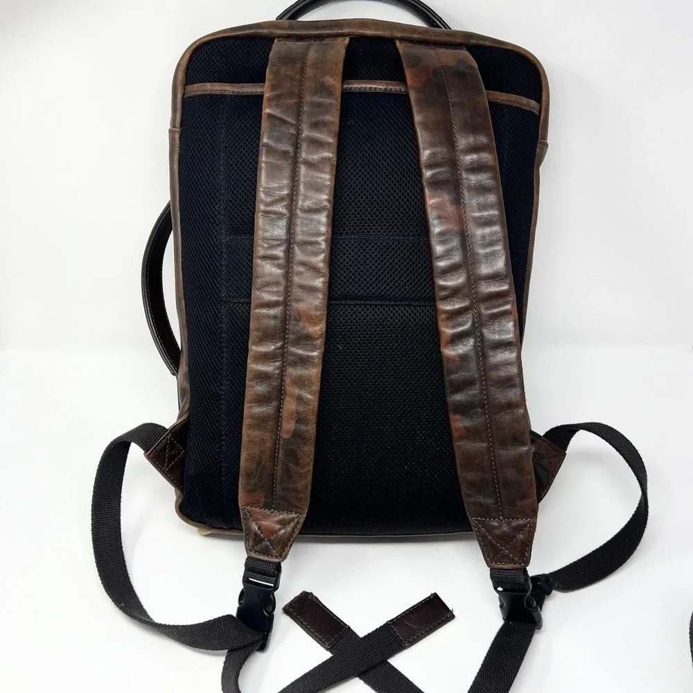 Fossil Buckner Leather Convertible Backpack Camo Brown‎ Bag Office Monogram WDD